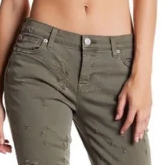 HUDSON Women's Jeans Riley Crop High Rise Destructed Button Fly Green Size 27 - Picture 4 of 14